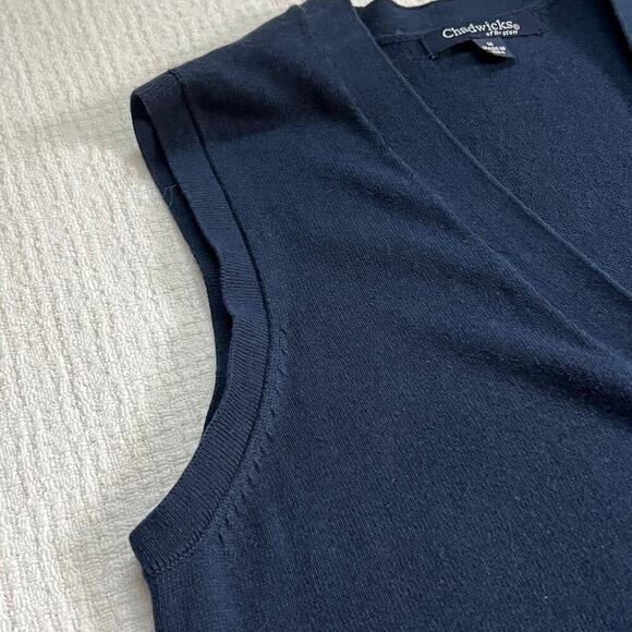 Chadwicks of Boston Knit Vest Cardigan Medium Button Up w/ Pockets Navy Blue - Picture 4 of 9
